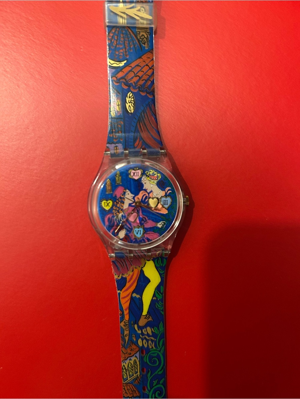 Swatch Blue Multicolor Illustrated Strap Watch